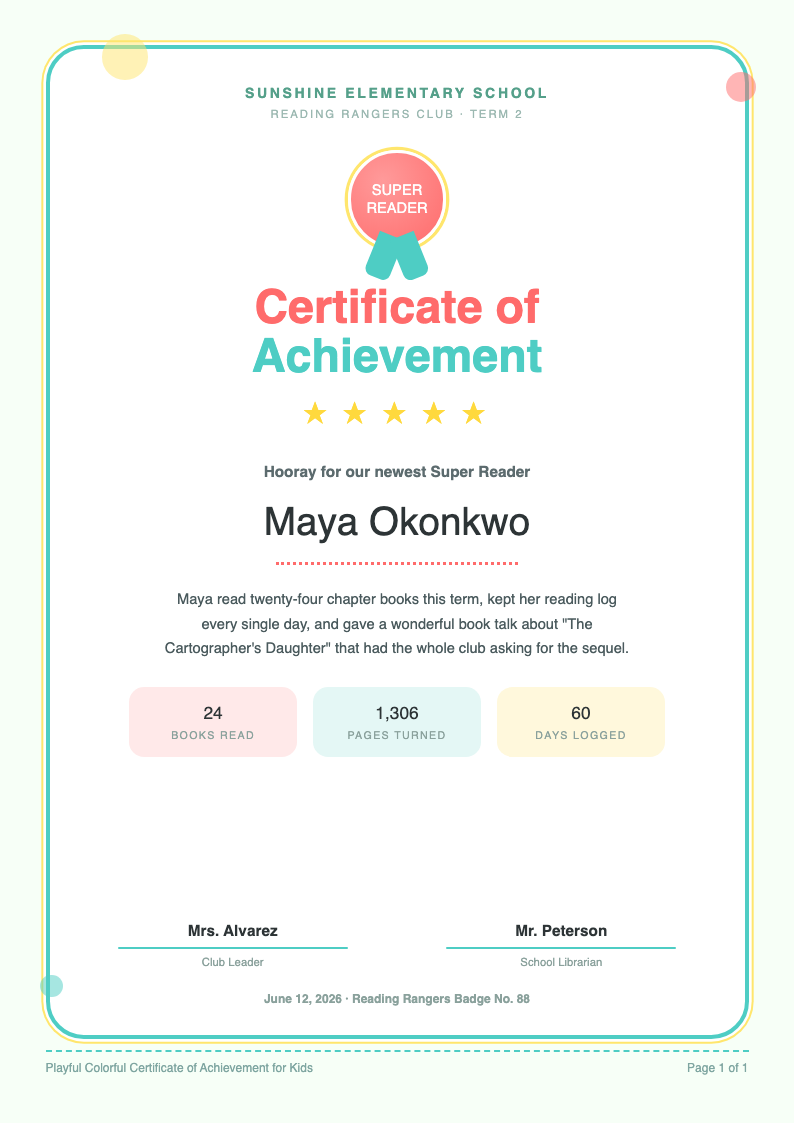 Playful colorful certificate